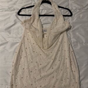 Oh Polly Ivory Pearl-Embellished Mini Dress